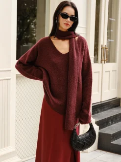 COMMENSE Wool-Blend Loose Scarf Sweater* Sweater Tops|Sweaters & Cardigans