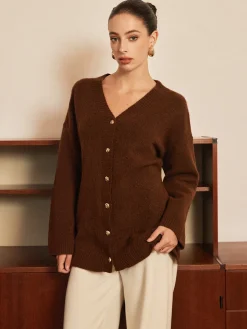 COMMENSE Wool-Blend Metal-Button Belted Cardigan* Cardigans|Sweaters & Cardigans