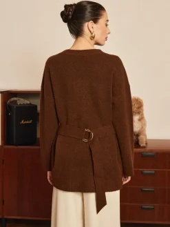 COMMENSE Wool-Blend Metal-Button Belted Cardigan* Cardigans|Sweaters & Cardigans