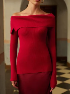 COMMENSE Wool-Blend Off-Shoulder Ribbed Sweater* Knitwear|Tops