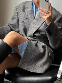COMMENSE Wool-Blend Plaid Belted Blazer* Outerwear|Blazers