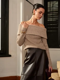 COMMENSE Wool-Blend Plain Off-Shoulder Sweater* Sweater Tops|Sweaters & Cardigans