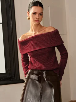 COMMENSE Wool-Blend Plain Off-Shoulder Sweater* Sweater Tops|Sweaters & Cardigans