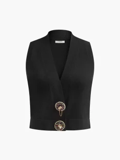 COMMENSE Wool-Blend Rhinestone-Button Sweater Vest* Sweater Vests|Sweaters & Cardigans