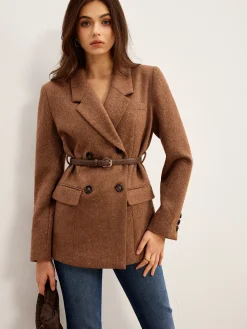 COMMENSE Wool-Blend Textured Belted Blazer* Outerwear|Blazers