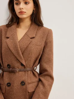 COMMENSE Wool-Blend Textured Belted Blazer* Outerwear|Blazers