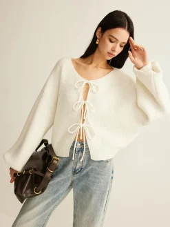 COMMENSE Wool-Blend Tie-Front Cardigan* Cardigans|Sweaters & Cardigans
