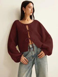 COMMENSE Wool-Blend Tie-Front Cardigan* Cardigans|Sweaters & Cardigans