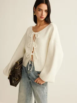 COMMENSE Wool-Blend Tie-Front Cardigan* Cardigans|Sweaters & Cardigans