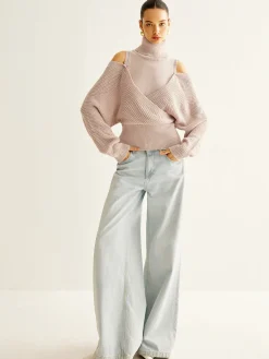 COMMENSE Wool-Blend Turtleneck Cinched Knit Top* Sweater Tops|Sweaters & Cardigans