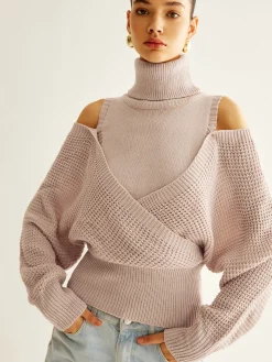 COMMENSE Wool-Blend Turtleneck Cinched Knit Top* Sweater Tops|Sweaters & Cardigans