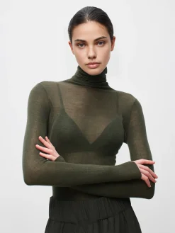 COMMENSE Wool-Blend Turtleneck Sheer Sweater* Sweater Tops|Sweaters & Cardigans
