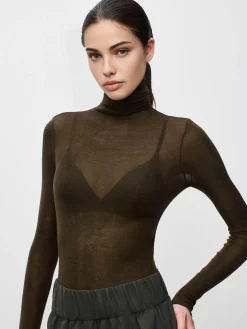 COMMENSE Wool-Blend Turtleneck Sheer Sweater* Sweater Tops|Sweaters & Cardigans
