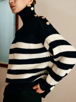 COMMENSE Wool-Blend Turtleneck Striped Sweater* Sweater Tops|Sweaters & Cardigans
