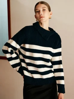 COMMENSE Wool-Blend Turtleneck Striped Sweater* Sweater Tops|Sweaters & Cardigans