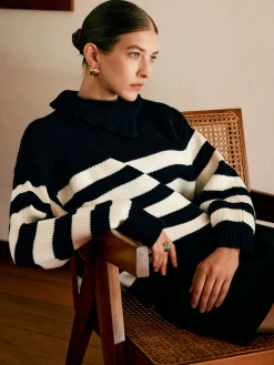 COMMENSE Wool-Blend Turtleneck Striped Sweater* Sweater Tops|Sweaters & Cardigans