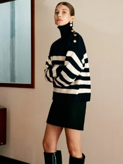 COMMENSE Wool-Blend Turtleneck Striped Sweater* Sweater Tops|Sweaters & Cardigans