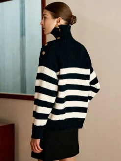 COMMENSE Wool-Blend Turtleneck Striped Sweater* Sweater Tops|Sweaters & Cardigans