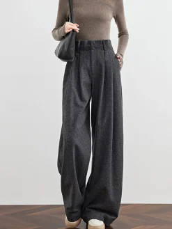 COMMENSE Wool-Blend Tweed Pleated Pants* Pants|Bottoms