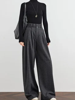 COMMENSE Wool-Blend Tweed Pleated Pants* Pants|Bottoms