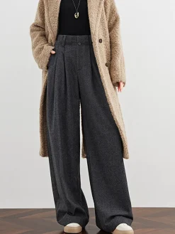 COMMENSE Wool-Blend Tweed Pleated Pants* Pants|Bottoms