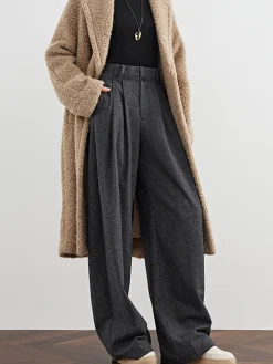COMMENSE Wool-Blend Tweed Pleated Pants* Pants|Bottoms
