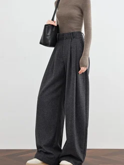 COMMENSE Wool-Blend Tweed Pleated Pants* Pants|Bottoms
