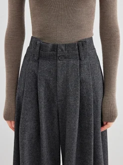 COMMENSE Wool-Blend Tweed Pleated Pants* Pants|Bottoms