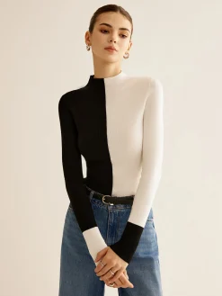 COMMENSE Wool-Blend Two Tone Skinny Knit Top* Sweater Tops|Sweaters & Cardigans