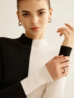 COMMENSE Wool-Blend Two Tone Skinny Knit Top* Sweater Tops|Sweaters & Cardigans