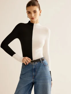 COMMENSE Wool-Blend Two Tone Skinny Knit Top* Sweater Tops|Sweaters & Cardigans
