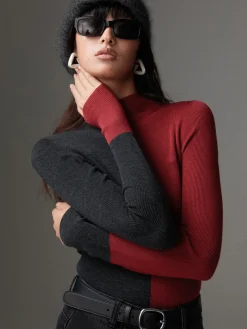 COMMENSE Wool-Blend Two Tone Skinny Knit Top* Sweater Tops|Sweaters & Cardigans