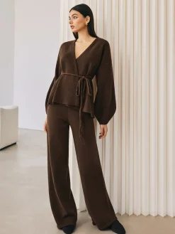 COMMENSE Wrap Belted Sweater Pants Set* Sweater Tops|Sweaters & Cardigans