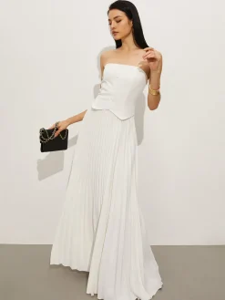 COMMENSE Wrap Off-Shoulder Pleated Dress* White Dresses|Casual Dresses