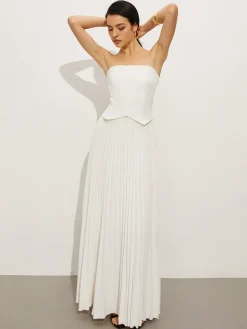COMMENSE Wrap Off-Shoulder Pleated Dress* White Dresses|Casual Dresses