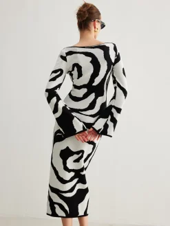 COMMENSE Zebra Bell Sleeve Sweater Dress* White Dresses|Sweater Dresses