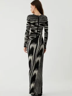 COMMENSE Zebra Print Long Sleeve Sweater Dress* Black Dresses|Sweater Dresses