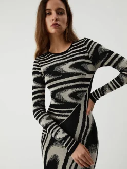 COMMENSE Zebra Print Long Sleeve Sweater Dress* Black Dresses|Sweater Dresses