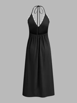 COMMENSE Zig Zag Edge Halter Midi Dress* Black Dresses|Vacation Dresses