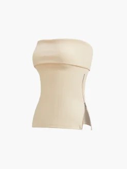 COMMENSE Zip Down Overfold Strapless Tube Top* Sweater Tops|Tank Tops & Camis