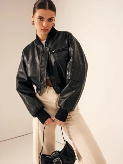 COMMENSE Zip Pockets PU Leather Short Jacket* Outerwear|Jackets