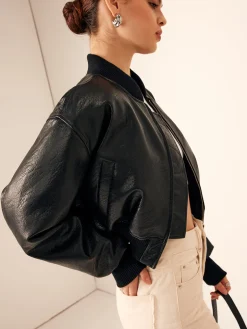 COMMENSE Zip Pockets PU Leather Short Jacket* Outerwear|Jackets