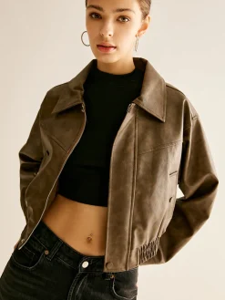 COMMENSE Zipper Faux Leather Jacket* Outerwear|Jackets