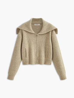COMMENSE Zipper Pluffy Knit Outerwear* Sweater Tops|Outerwear