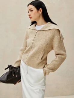 COMMENSE Zipper Pluffy Knit Outerwear* Sweater Tops|Outerwear