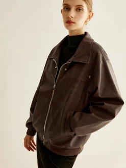 COMMENSE Zipper Shift PU Leather Jacket* Outerwear|Jackets